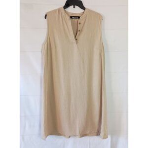 Anne Klein Linen Blend Trapeze Dress Women’s L Natural Beige Sleeveless Summer
